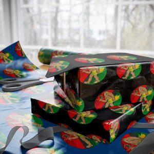 African American Holiday Gift Wrapping Paper Roll Retro Sunset Bigfoot With Kwanzaa Candle - Print Your Wear