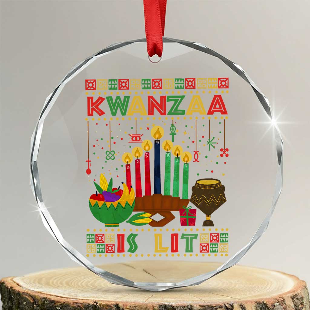 African American Kwanzaa Is Lit Crystal Glass Ornament TS09 Transparent Glass 3'' Circle Print Your Wear