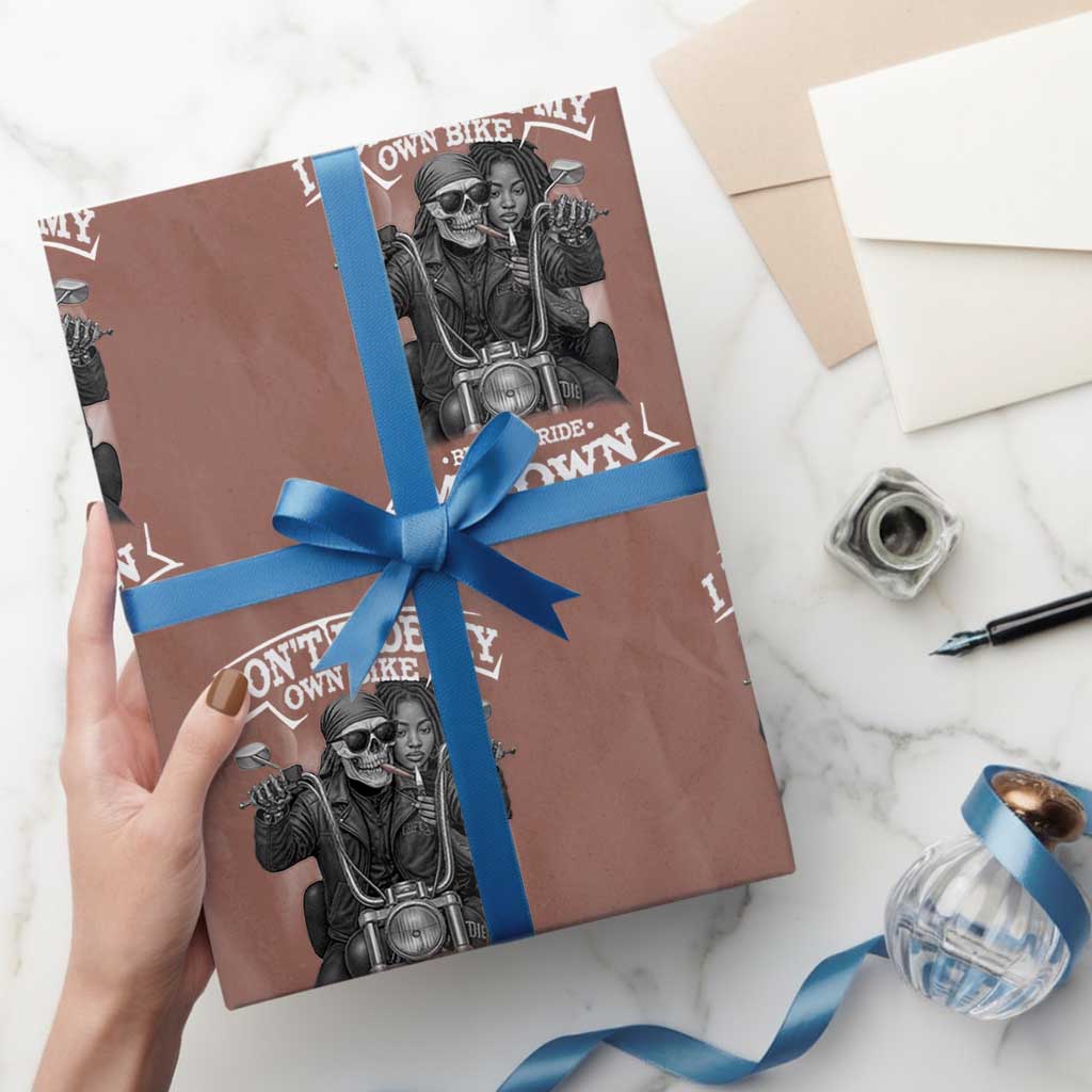 African American Motorcycle Wrapping Paper Roll Skeleton Biker TS14 Mocha Print Your Wear