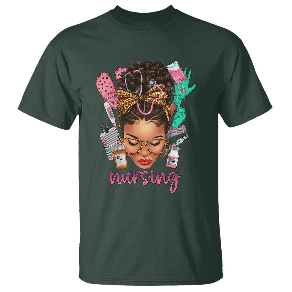 African American Nurse T Shirt Black History Month with Afro Hair TS01 Dark Forest Green Printyourwear