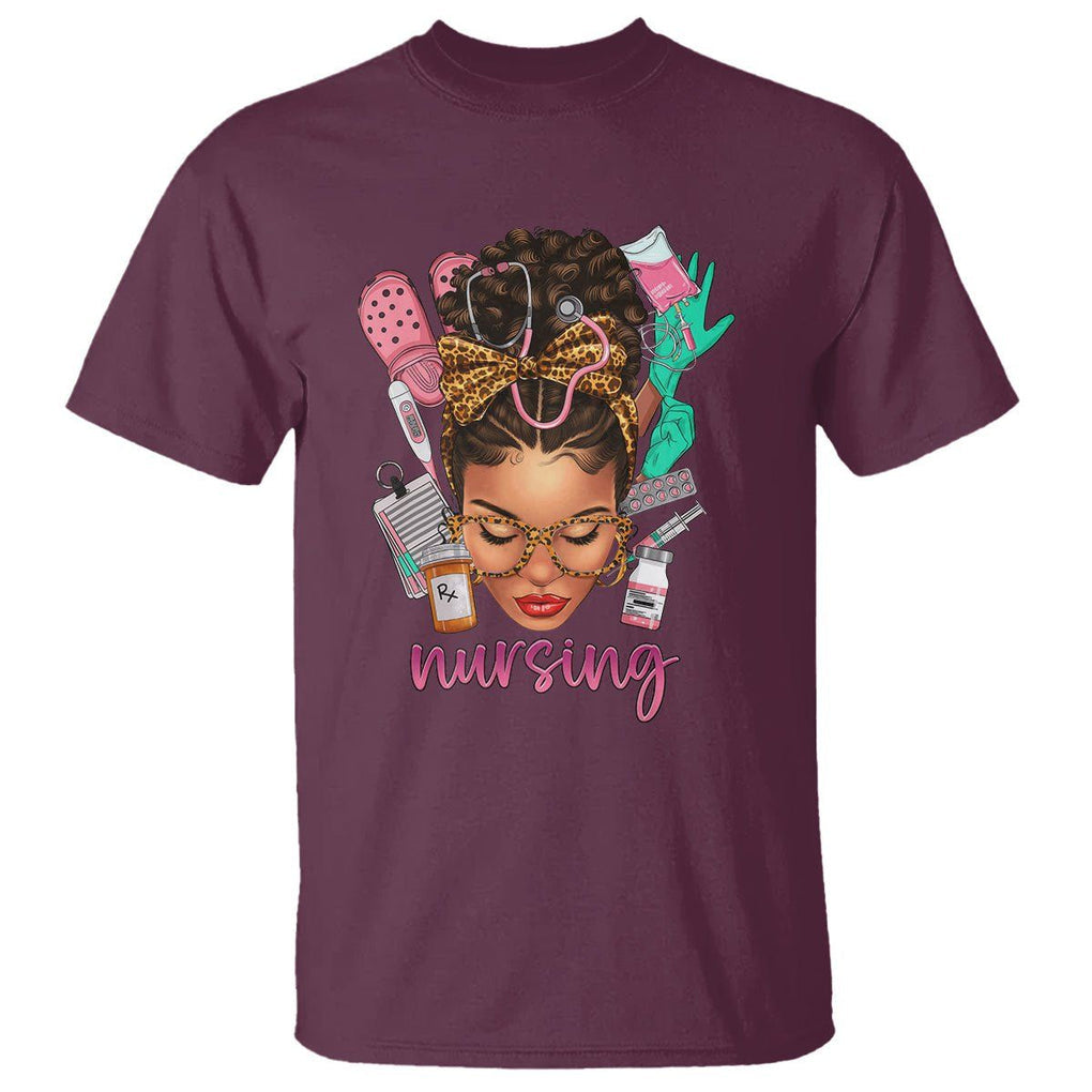 African American Nurse T Shirt Black History Month with Afro Hair TS01 Maroon Printyourwear