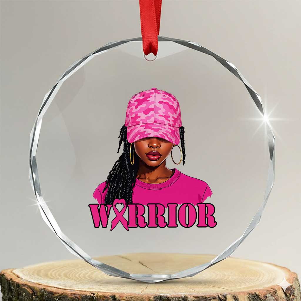 African American Warrior Breast Cancer Crystal Glass Ornament Pink Ribbon TS11 Transparent Glass 3'' Circle Print Your Wear