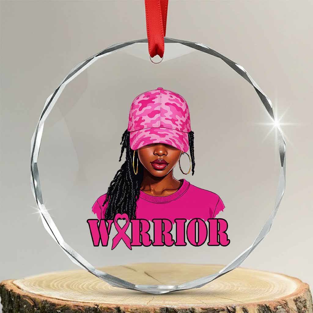 African American Warrior Breast Cancer Crystal Glass Ornament Pink Ribbon TS11 Transparent Glass 3'' Circle Print Your Wear