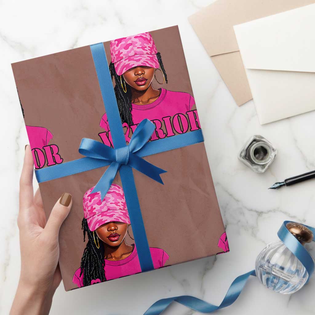 African American Warrior Breast Cancer Wrapping Paper Roll Pink Ribbon TS11 Mocha Print Your Wear