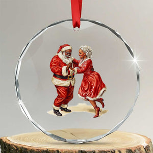 African American Xmas Crystal Glass Ornament Black Santa Mr Mrs Claus Dancing TS09 Transparent Glass 3'' Circle Print Your Wear