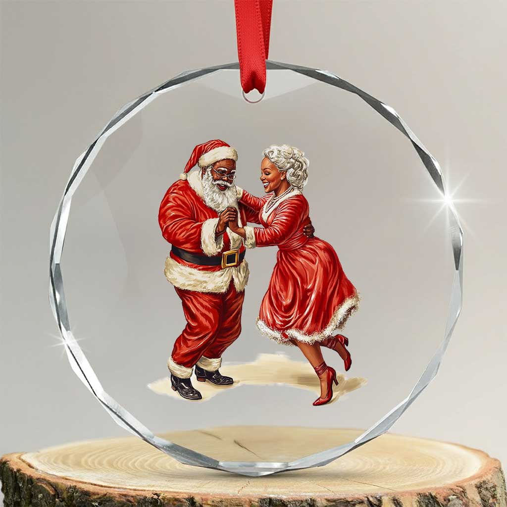 African American Xmas Crystal Glass Ornament Black Santa Mr Mrs Claus Dancing TS09 Transparent Glass 3'' Circle Print Your Wear