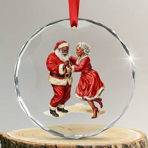 African American Xmas Crystal Glass Ornament Black Santa Mr Mrs Claus Dancing TS09 Transparent Glass 3'' Circle Print Your Wear