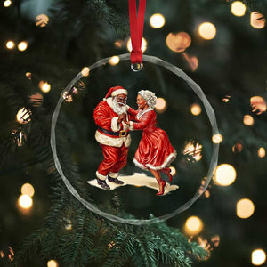 African American Xmas Crystal Glass Ornament Black Santa Mr Mrs Claus Dancing TS09 Print Your Wear