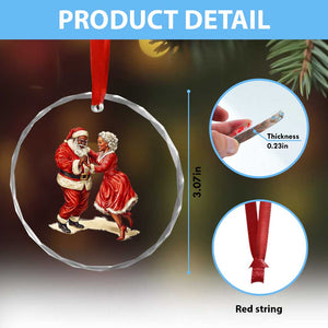 African American Xmas Crystal Glass Ornament Black Santa Mr Mrs Claus Dancing TS09 Print Your Wear