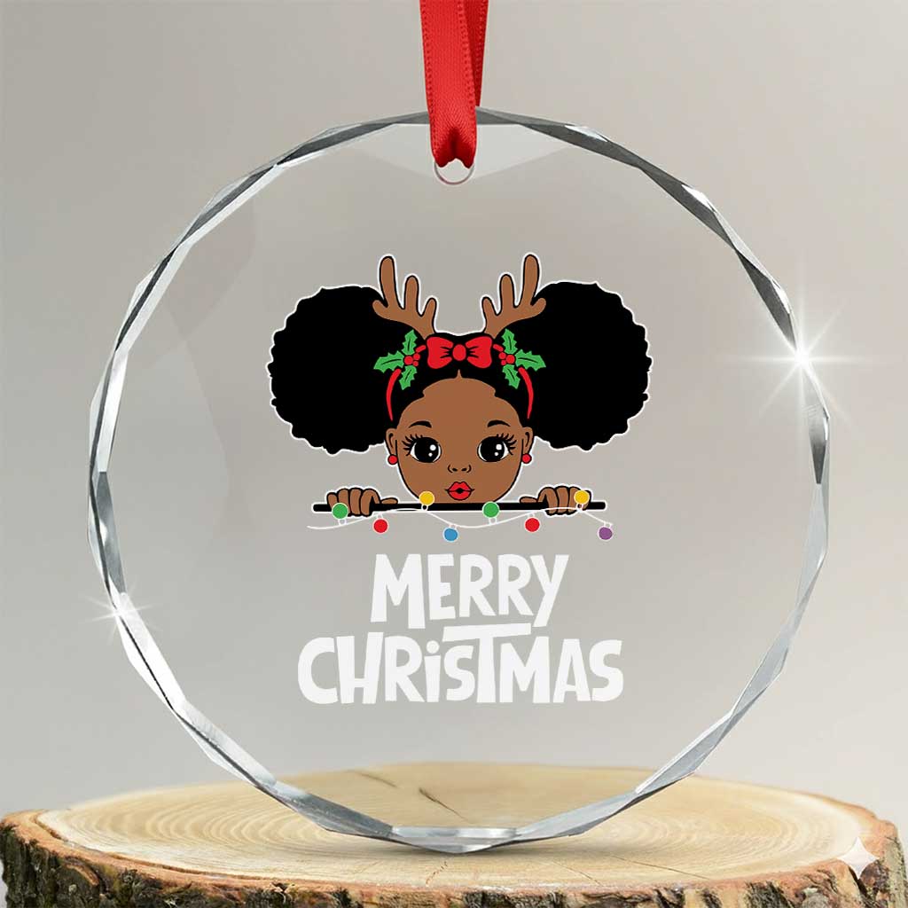 African American Xmas Crystal Glass Ornament Cute Black Girl Kids Merry Christmas TS09 Transparent Glass 3'' Circle Print Your Wear