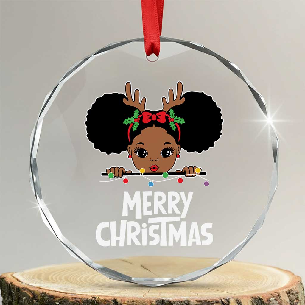 African American Xmas Crystal Glass Ornament Cute Black Girl Kids Merry Christmas TS09 Transparent Glass 3'' Circle Print Your Wear