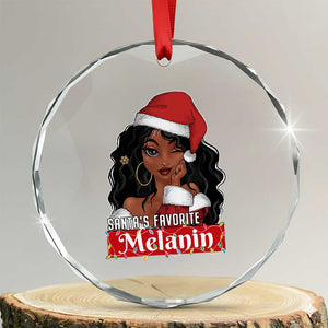 African American Xmas Crystal Glass Ornament Santa's Favorite Melanin Santa Girl TS11 Transparent Glass 3'' Circle Print Your Wear