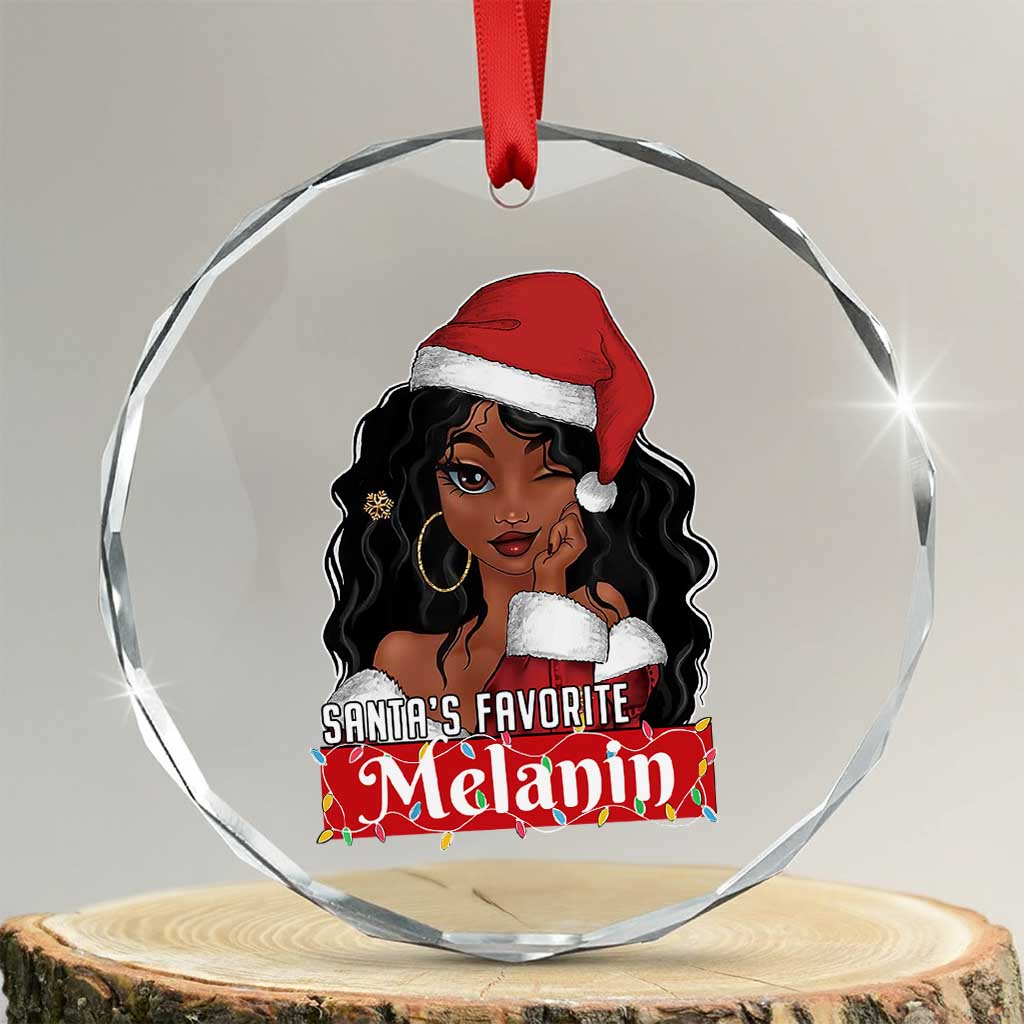 African American Xmas Crystal Glass Ornament Santa's Favorite Melanin Santa Girl TS11 Transparent Glass 3'' Circle Print Your Wear