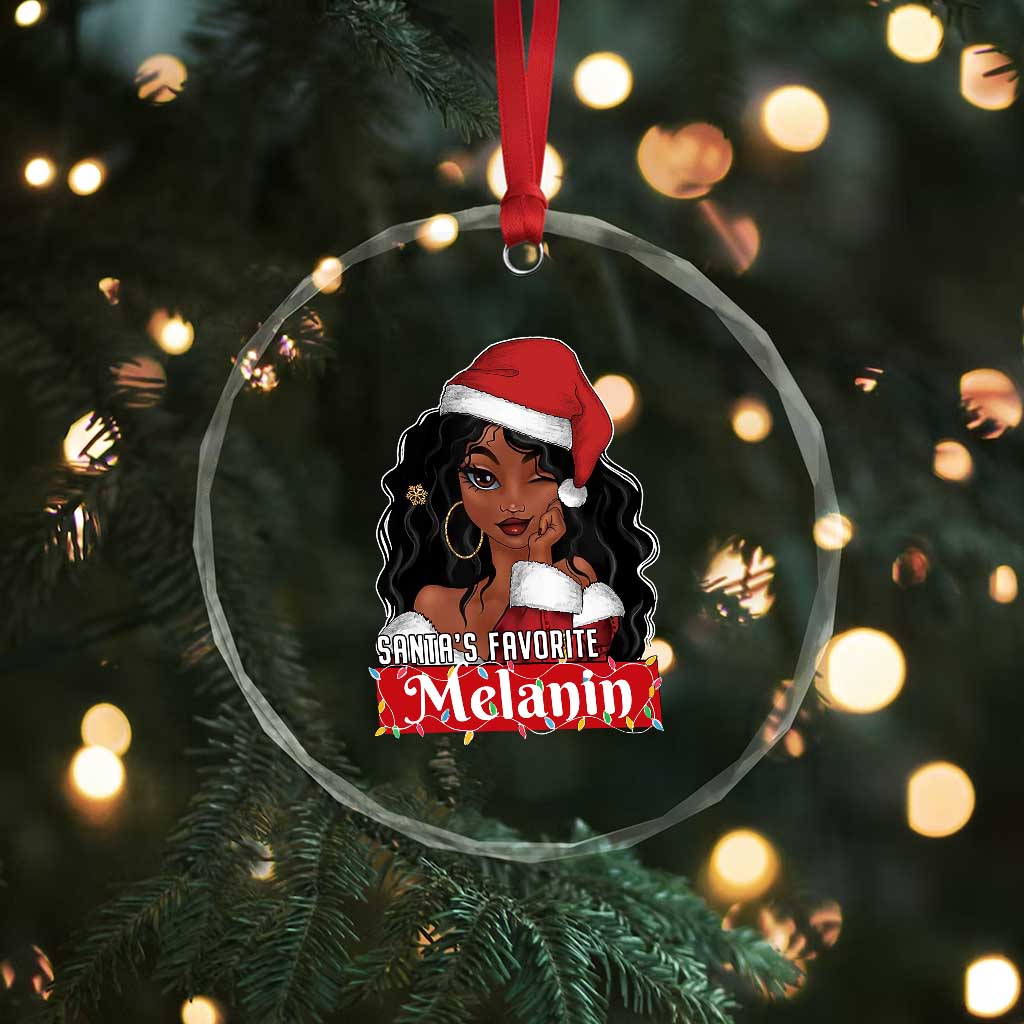 African American Xmas Crystal Glass Ornament Santa's Favorite Melanin Santa Girl TS11 Print Your Wear