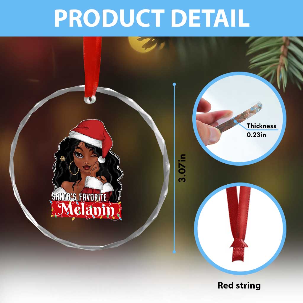 African American Xmas Crystal Glass Ornament Santa's Favorite Melanin Santa Girl TS11 Print Your Wear
