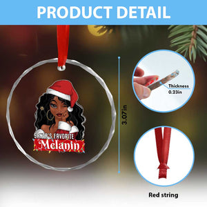 African American Xmas Crystal Glass Ornament Santa's Favorite Melanin Santa Girl TS11 Print Your Wear