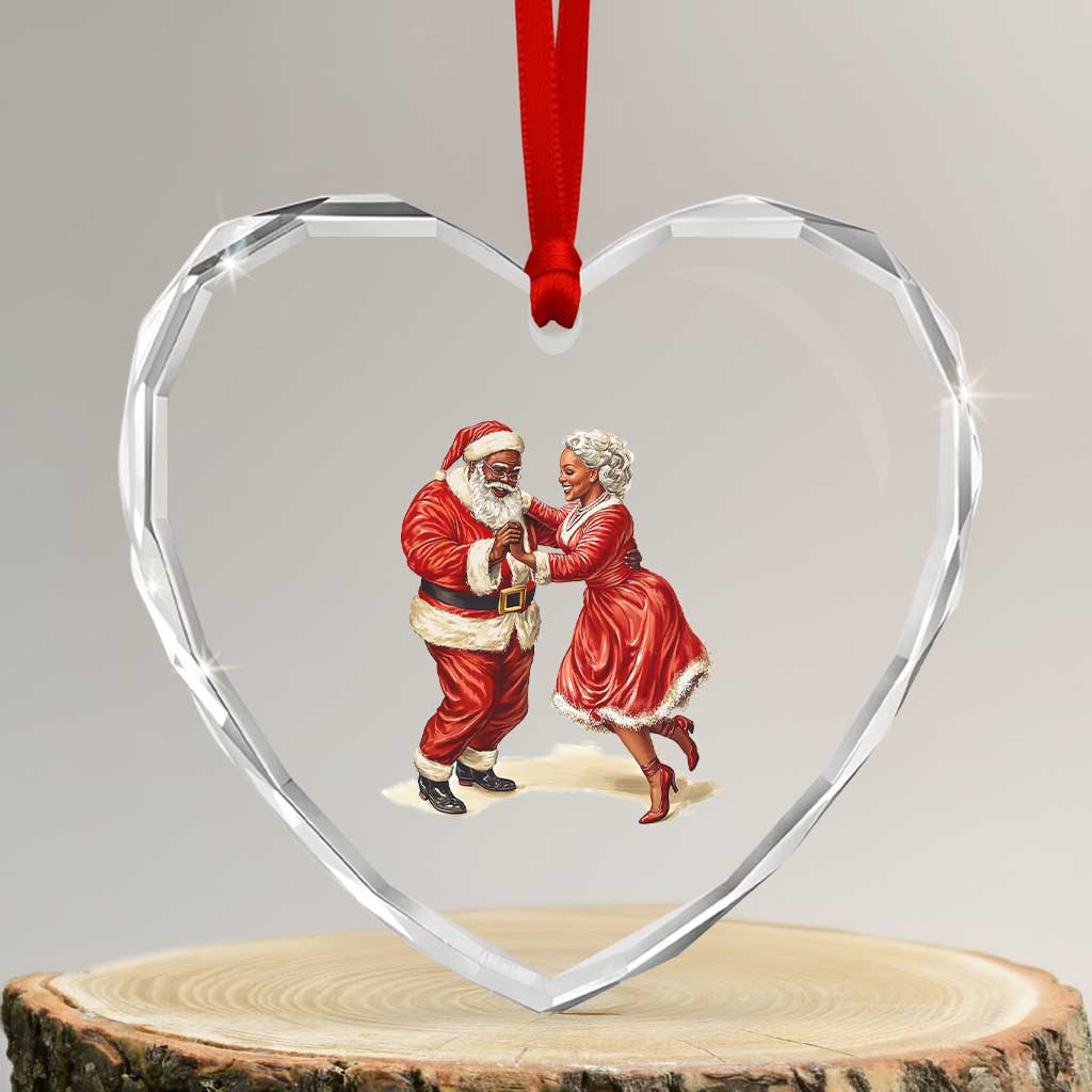 African American Xmas Heart Crystal Glass Ornament Black Santa Mr Mrs Claus Dancing TS09 Transparent Glass 3'' Heart Print Your Wear