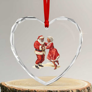 African American Xmas Heart Crystal Glass Ornament Black Santa Mr Mrs Claus Dancing TS09 Transparent Glass 3'' Heart Print Your Wear