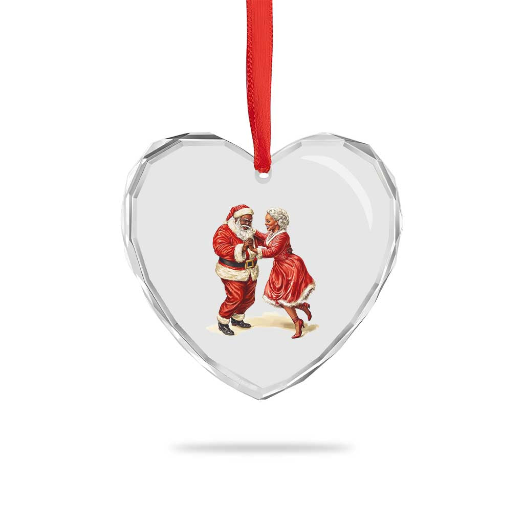 African American Xmas Heart Crystal Glass Ornament Black Santa Mr Mrs Claus Dancing TS09 Print Your Wear