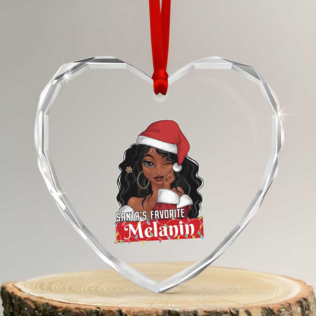 African American Xmas Heart Crystal Glass Ornament Santa's Favorite Melanin Santa Girl TS11 Transparent Glass 3'' Heart Print Your Wear
