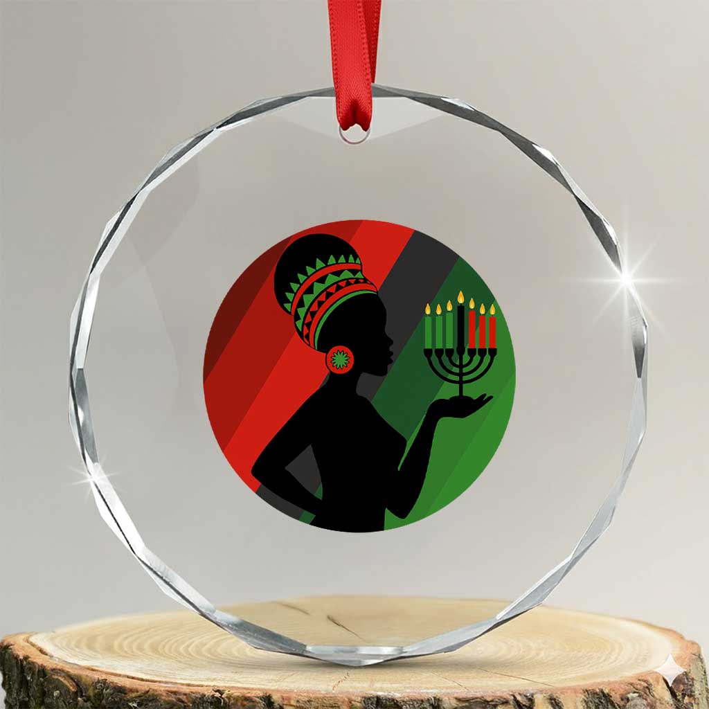 African Woman With Kinara Crystal Glass Ornament Happy Kwanzaa Cultural Pride Gift - Print Your Wear