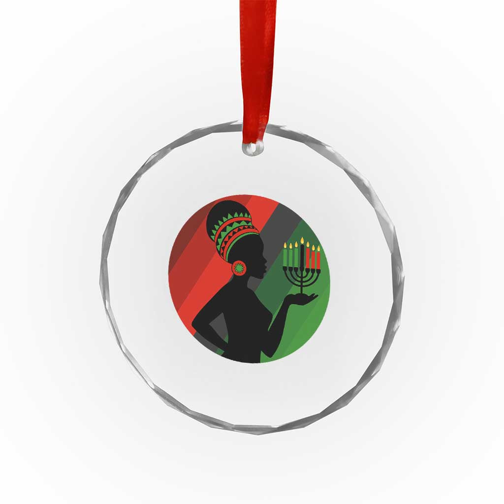 African Woman With Kinara Crystal Glass Ornament Happy Kwanzaa Cultural Pride Gift - Print Your Wear