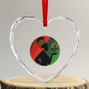 African Woman With Kinara Heart Crystal Glass Ornament Happy Kwanzaa Cultural Pride Gift - Print Your Wear
