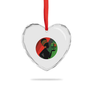 African Woman With Kinara Heart Crystal Glass Ornament Happy Kwanzaa Cultural Pride Gift - Print Your Wear