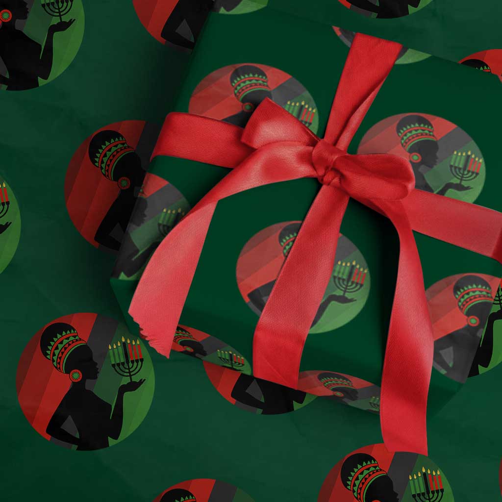 African Woman With Kinara Wrapping Paper Roll Happy Kwanzaa Cultural Pride Gift TS12 Green Print Your Wear