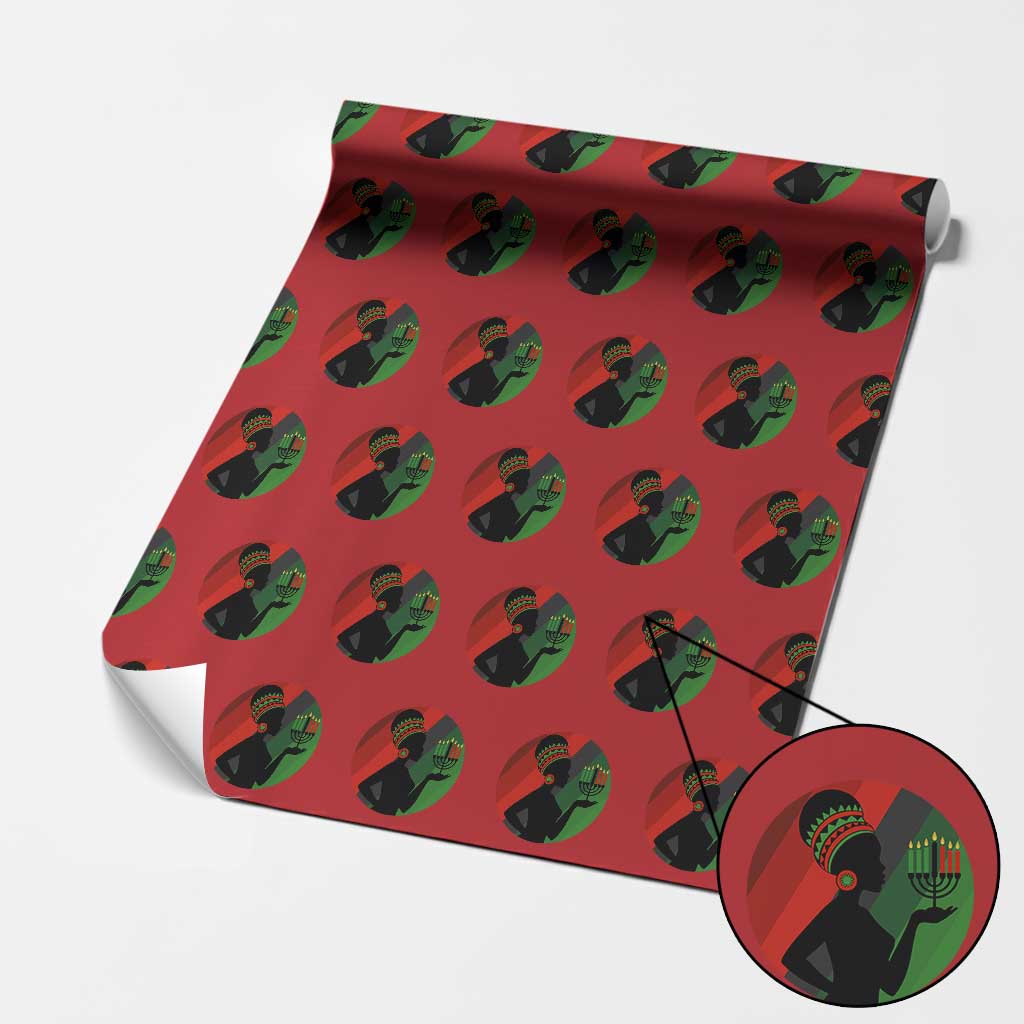 African Woman With Kinara Wrapping Paper Roll Happy Kwanzaa Cultural Pride Gift - Print Your Wear