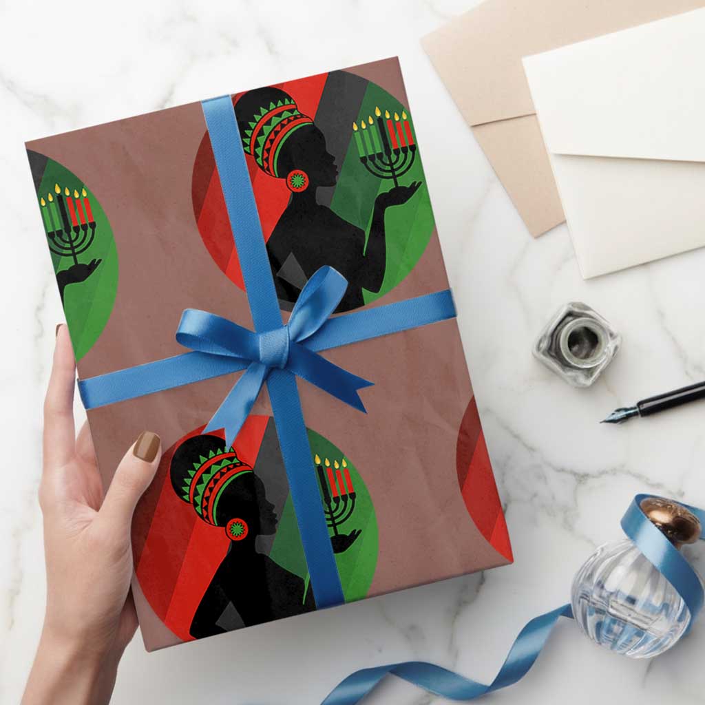 African Woman With Kinara Wrapping Paper Roll Happy Kwanzaa Cultural Pride Gift TS12 Mocha Print Your Wear