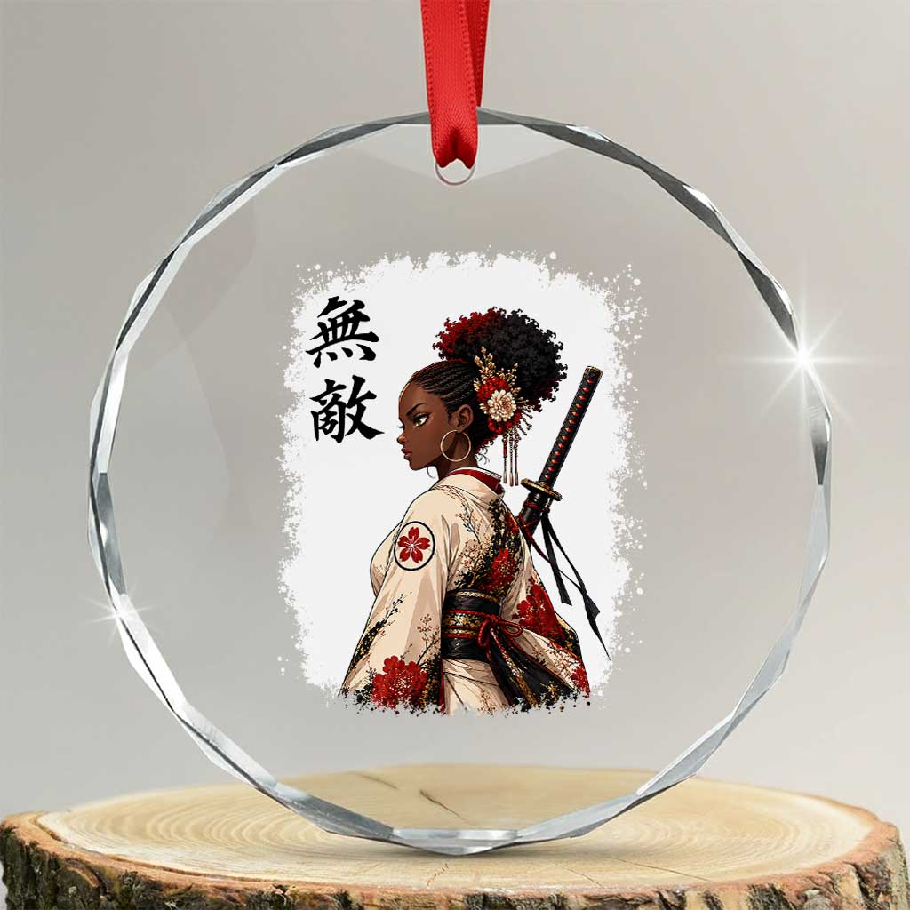 Afro African Pride Samurai Black Girl Crystal Glass Ornament Vintage Japanese Sumie Katana Graphic TS12 Transparent Glass 3'' Circle Print Your Wear