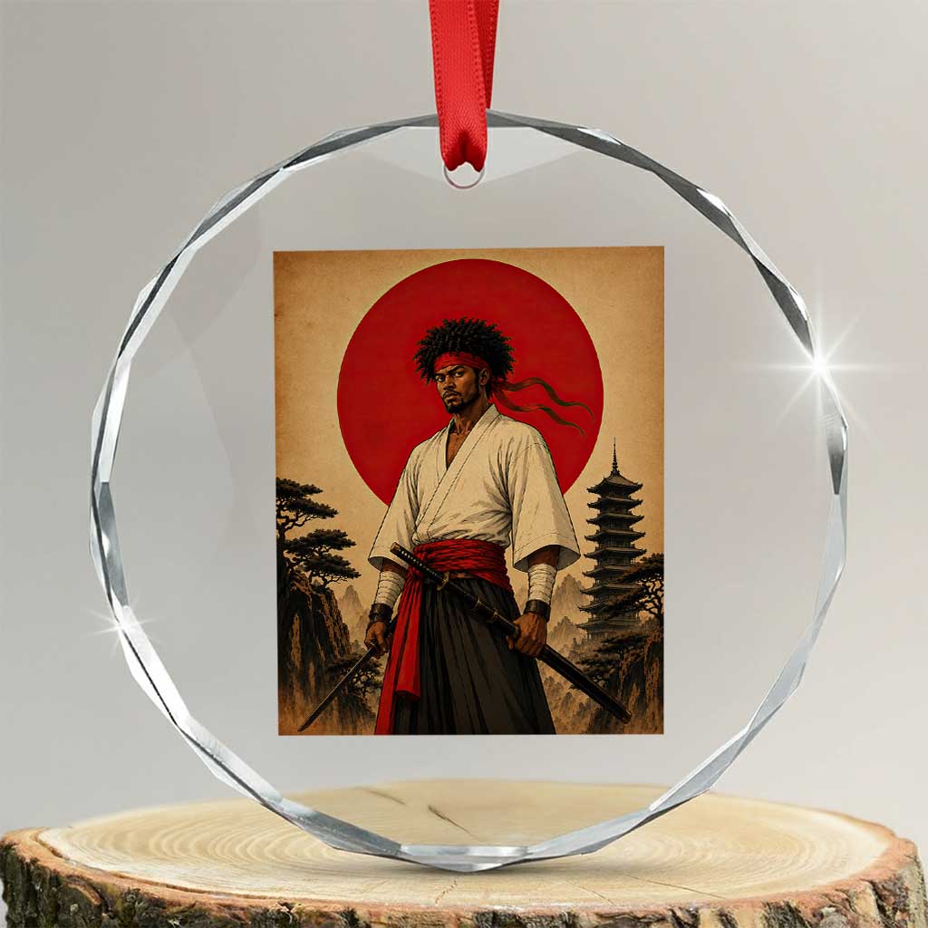 Afro American Samurai Bushido Warrior Crystal Glass Ornament Vintage Japanese Ukiyoe Graphic TS12 Transparent Glass 3'' Circle Print Your Wear