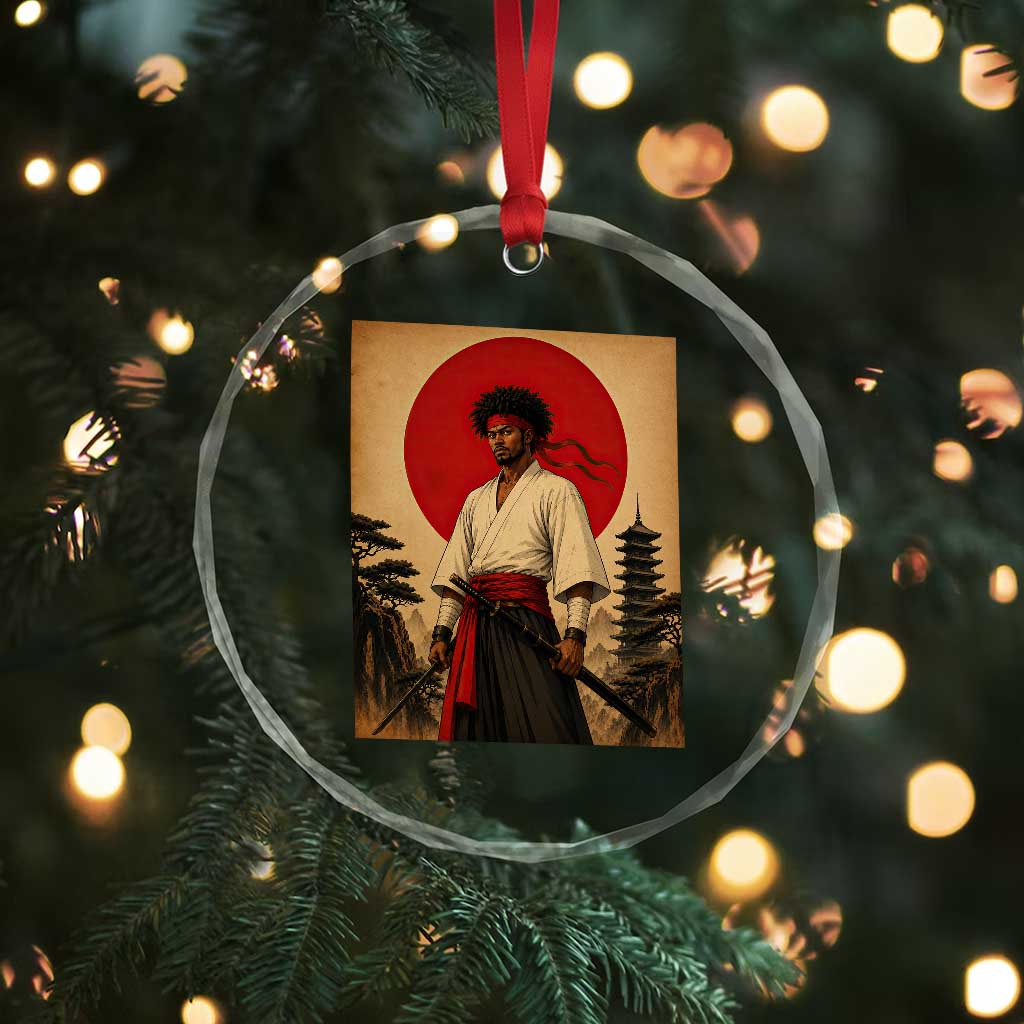 Afro American Samurai Bushido Warrior Crystal Glass Ornament Vintage Japanese Ukiyoe Graphic