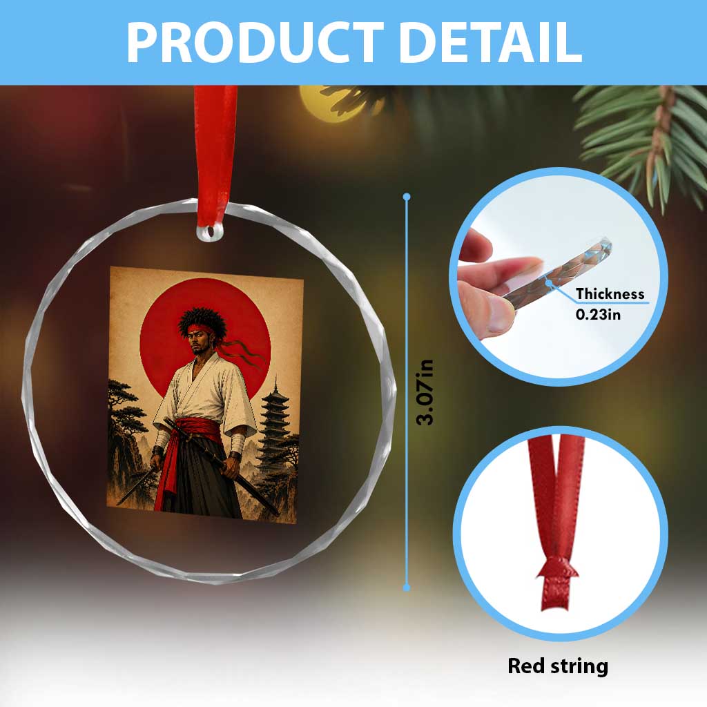 Afro American Samurai Bushido Warrior Crystal Glass Ornament Vintage Japanese Ukiyoe Graphic