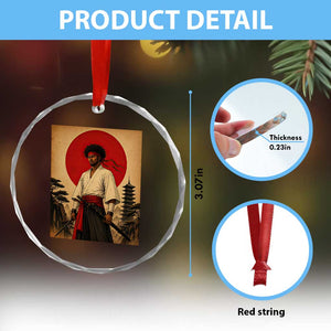 Afro American Samurai Bushido Warrior Crystal Glass Ornament Vintage Japanese Ukiyoe Graphic