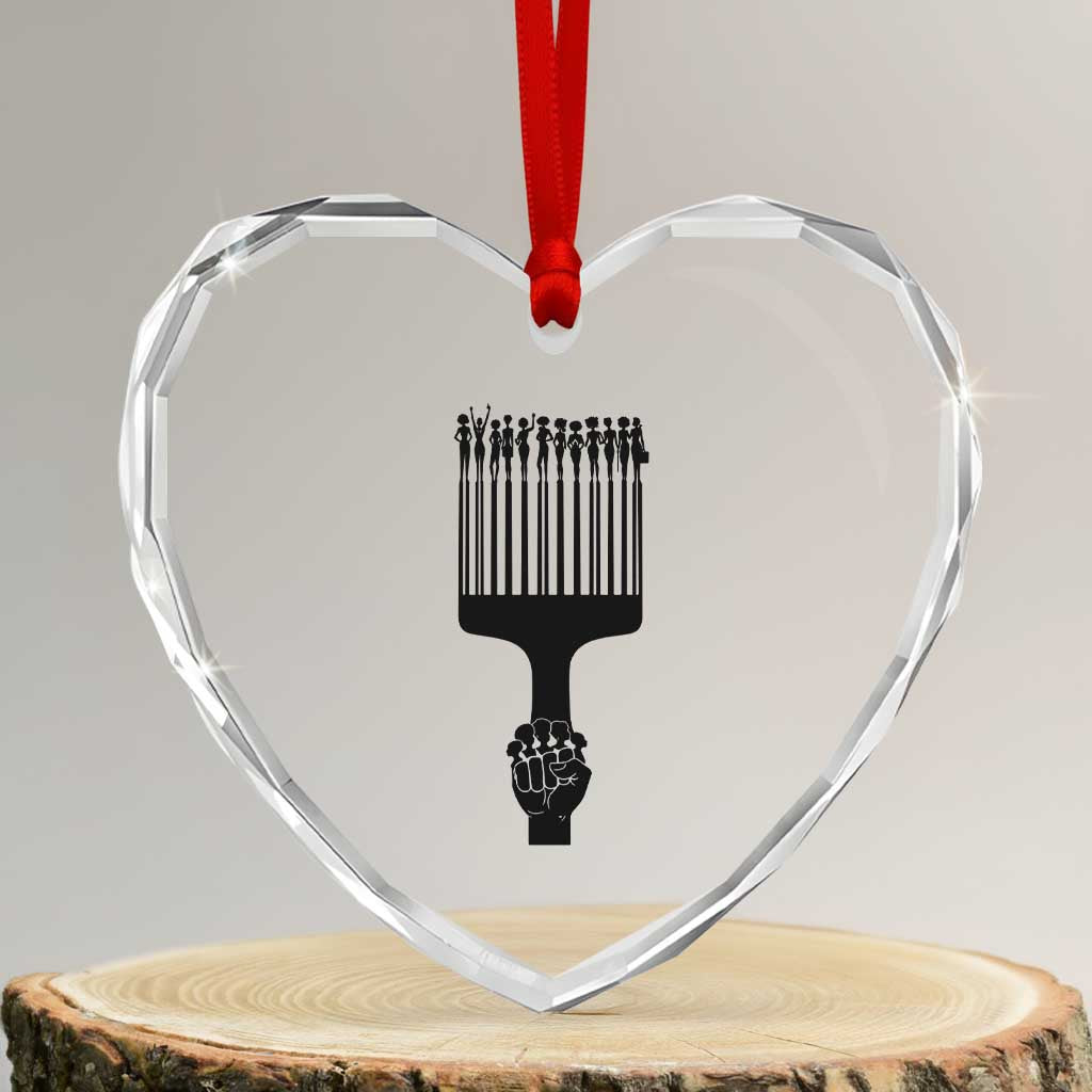Afro Pick Comb Strong Black Power Fist Heart Crystal Glass Ornament TS11 Transparent Glass 3'' Heart Print Your Wear