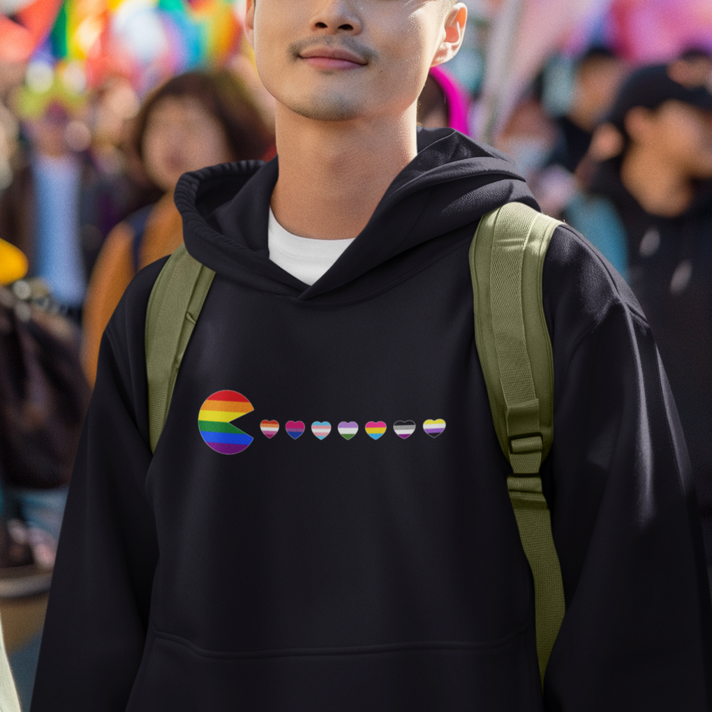 Funny LGBT Pride Hoodie Video Game Pie Eating LGBTQ Flag TS02 Printyourwear