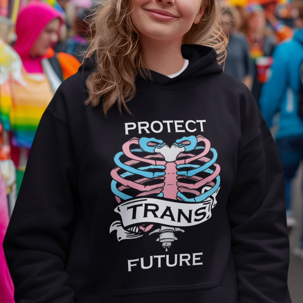 Protect Trans Kids Skeleton Hoodie Transgender Future LGBT Pride Flag LGBTQ Support TS02 Printyourwear