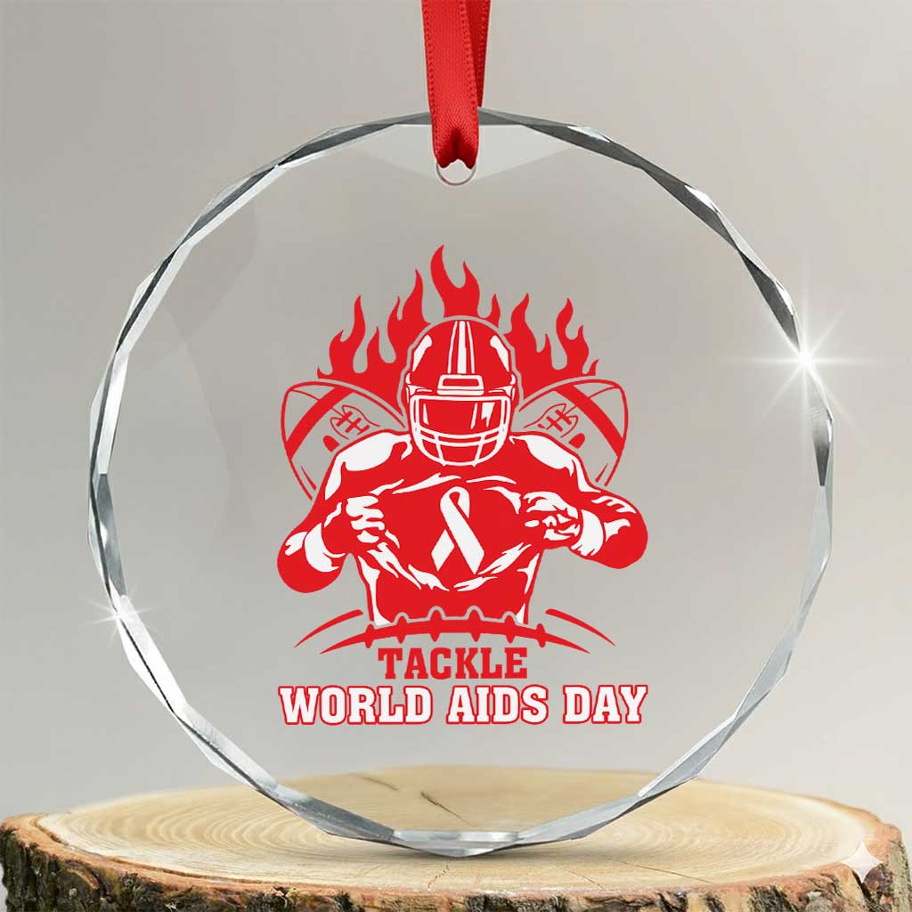 AIDS Awareness Crystal Glass Ornament Ribbon HIV Tackle Football Gift TS12 Transparent Glass 3'' Circle Print Your Wear