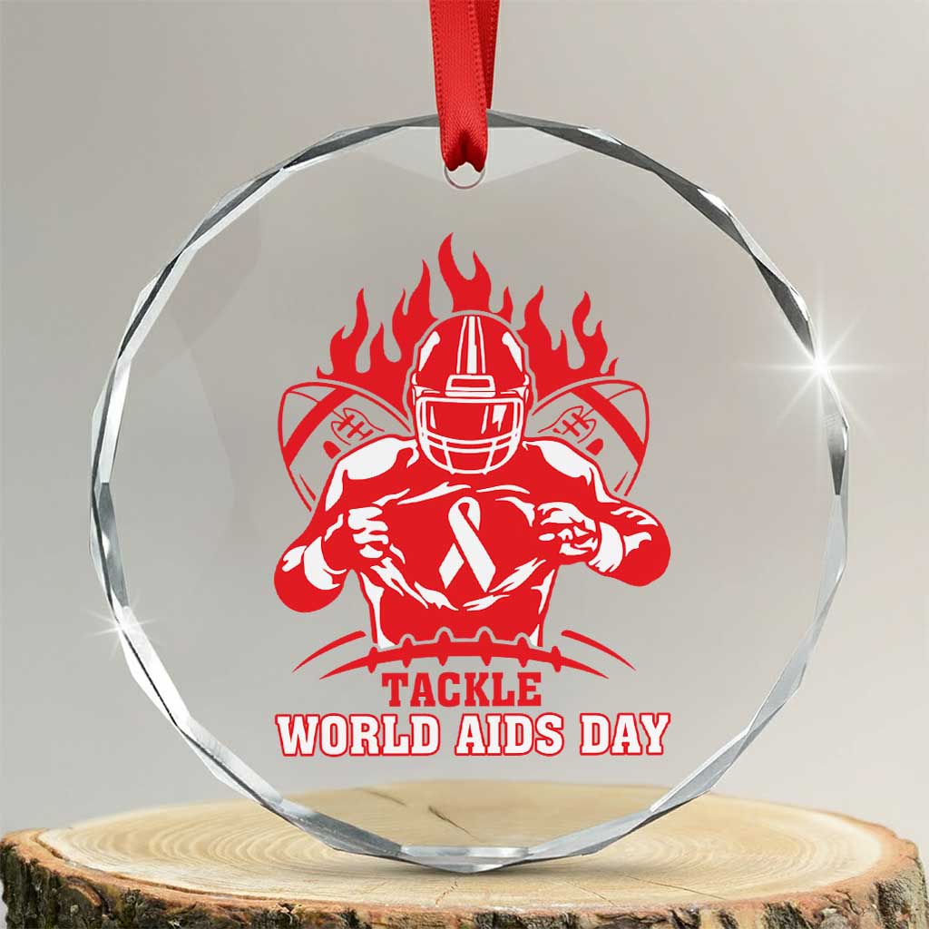 AIDS Awareness Crystal Glass Ornament Ribbon HIV Tackle Football Gift TS12 Transparent Glass 3'' Circle Print Your Wear