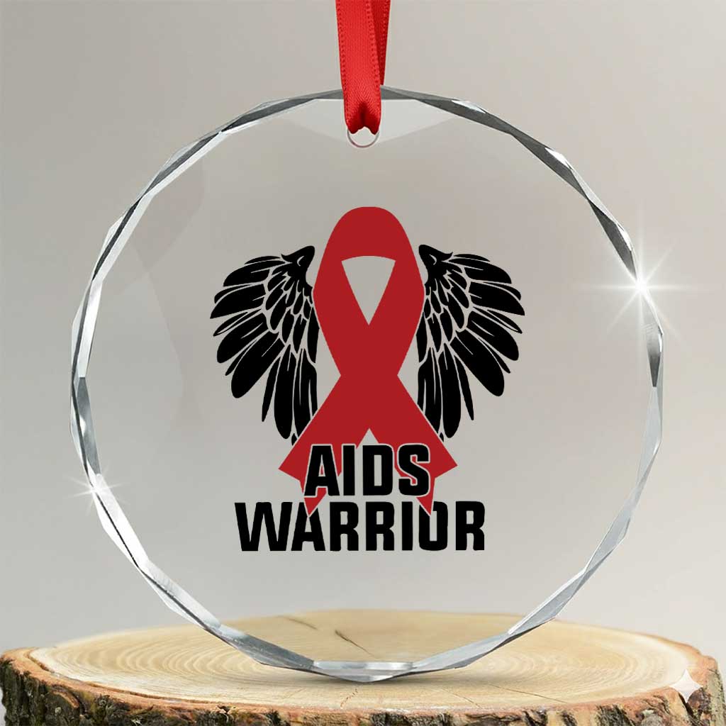 Aids Warrior Crystal Glass Ornament Red Ribbon HIV Awareness Gift TS12 Transparent Glass 3'' Circle Print Your Wear