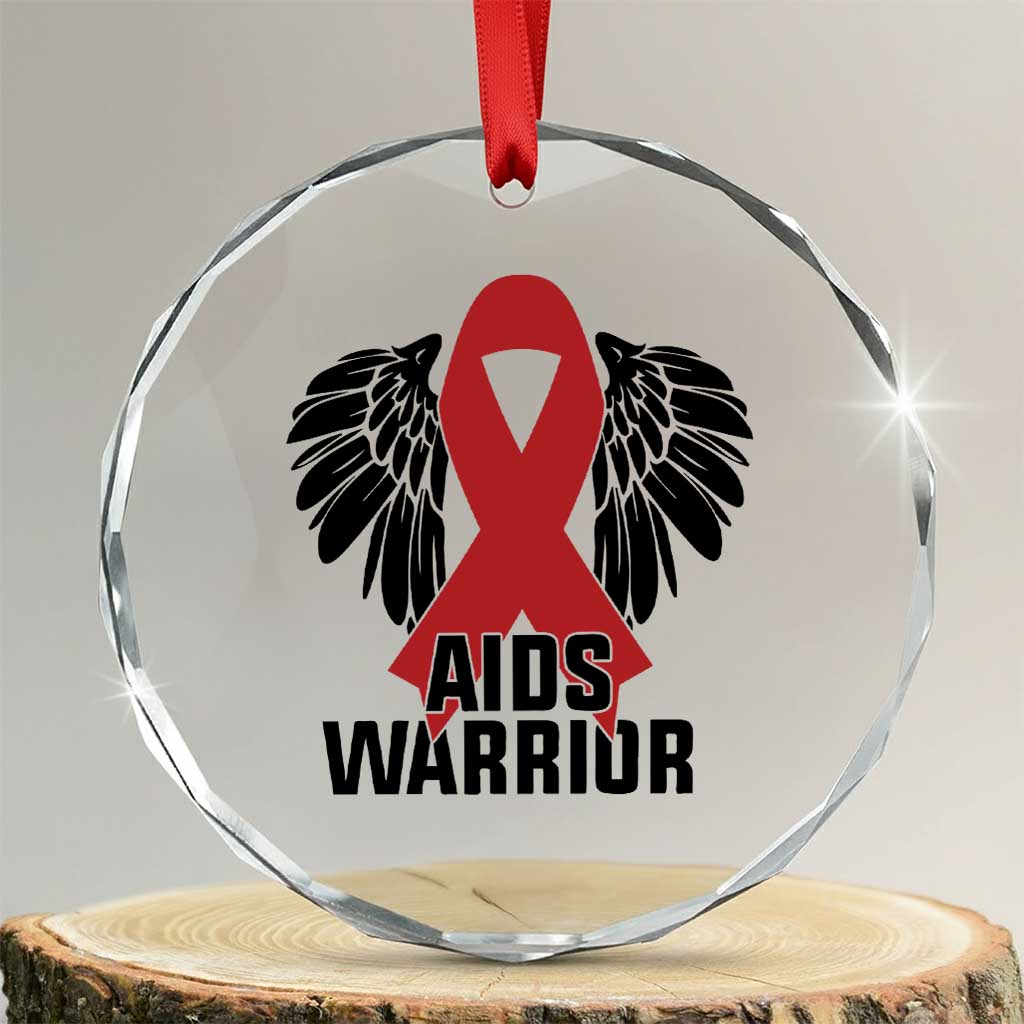 Aids Warrior Crystal Glass Ornament Red Ribbon HIV Awareness Gift TS12 Transparent Glass 3'' Circle Print Your Wear