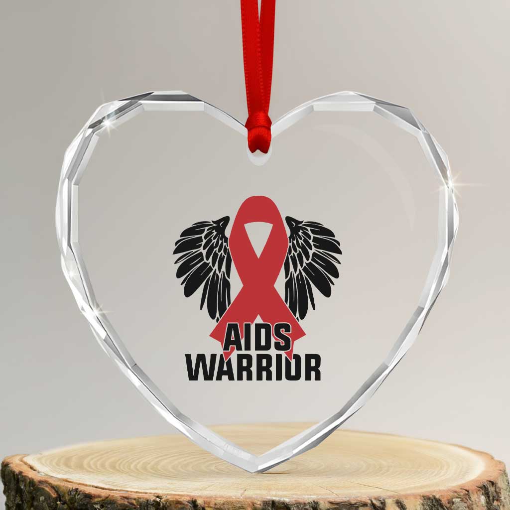 Aids Warrior Heart Crystal Glass Ornament Red Ribbon HIV Awareness Gift TS12 Transparent Glass 3'' Heart Print Your Wear
