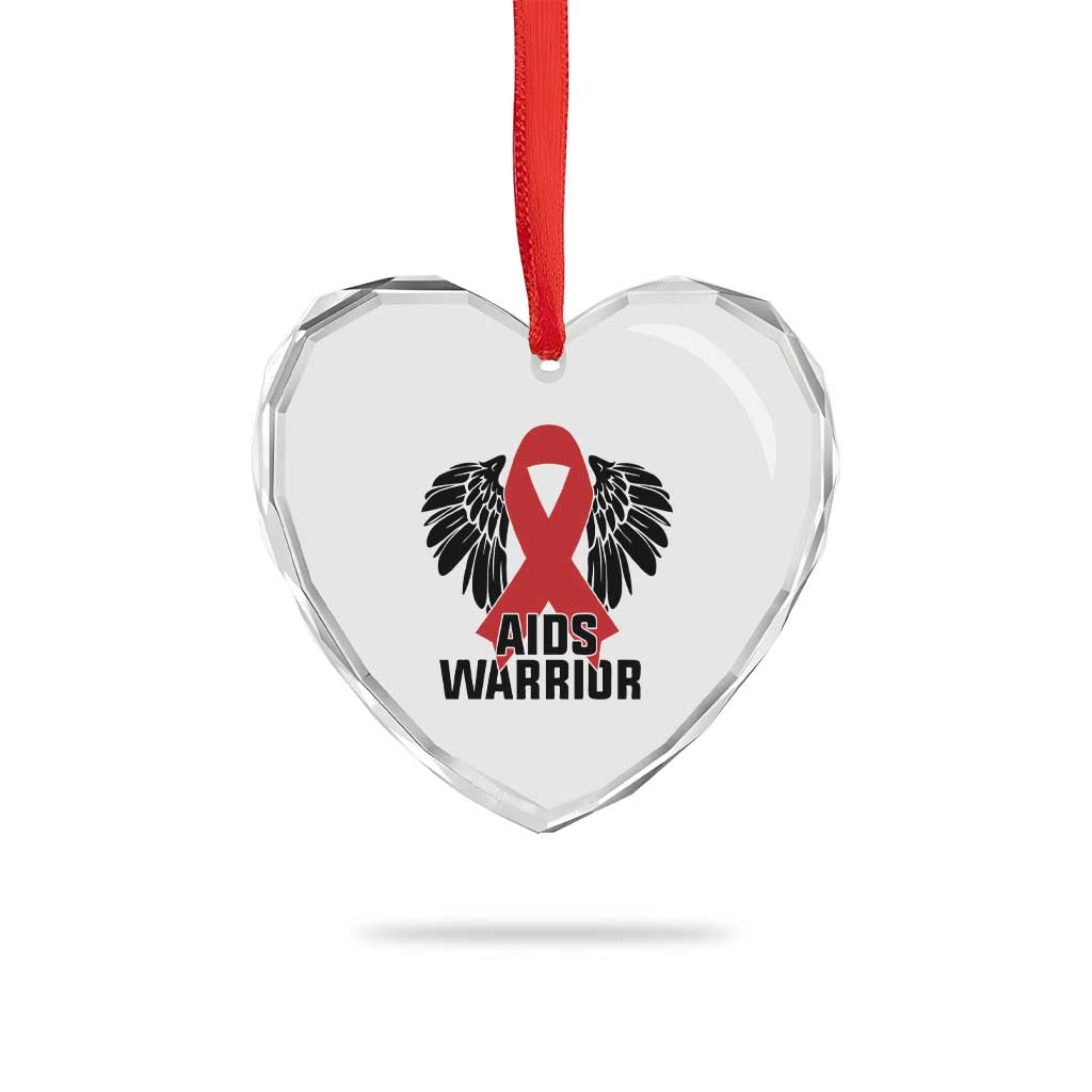 Aids Warrior Heart Crystal Glass Ornament Red Ribbon HIV Awareness Gift TS12 Print Your Wear
