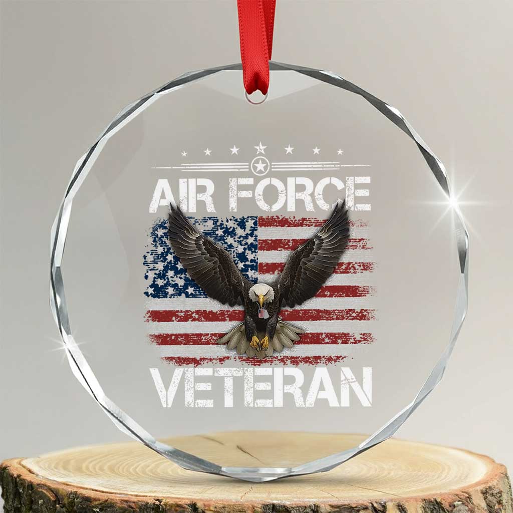 Air Force Veteran Crystal Glass Ornament Bald Eagle Vintage American Flag TS11 Transparent Glass 3'' Circle Print Your Wear