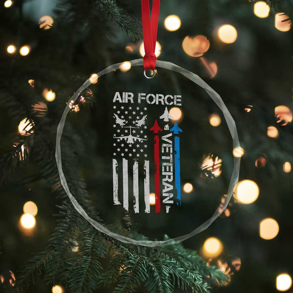 Air Force Veteran Crystal Glass Ornament Distressed American Flag Retired Dad Grandpa TS10 Print Your Wear