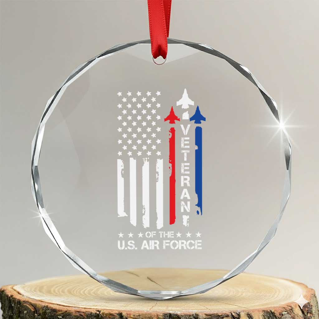 Air Force Veteran Crystal Glass Ornament Vintage US Flag TS10 Transparent Glass 3'' Circle Print Your Wear