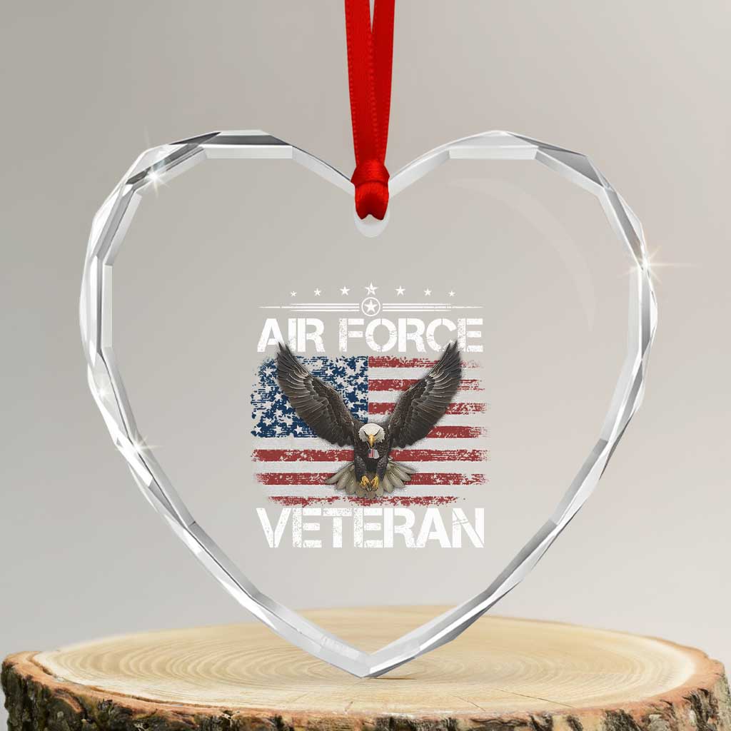 Air Force Veteran Heart Crystal Glass Ornament Bald Eagle Vintage American Flag TS11 Transparent Glass 3'' Heart Print Your Wear