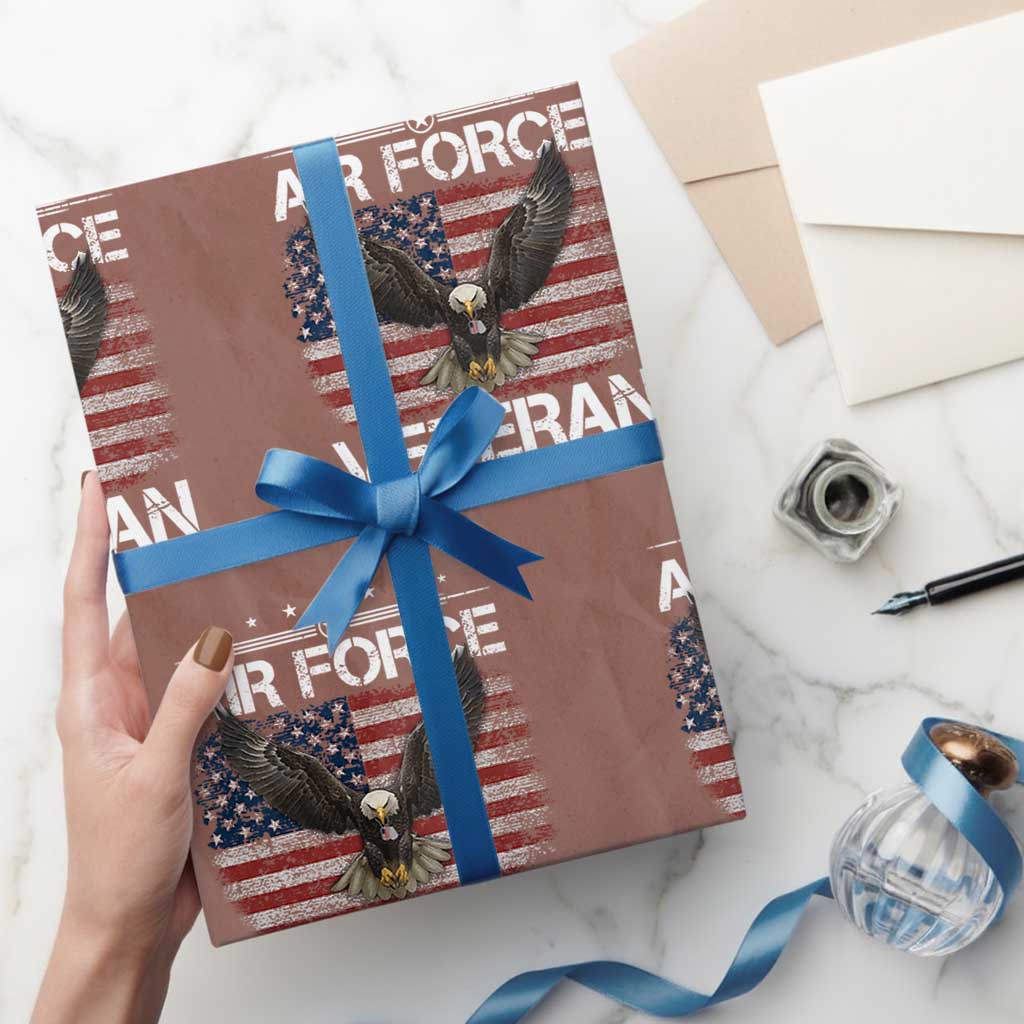 Air Force Veteran Wrapping Paper Roll Bald Eagle Vintage American Flag TS11 Mocha Print Your Wear